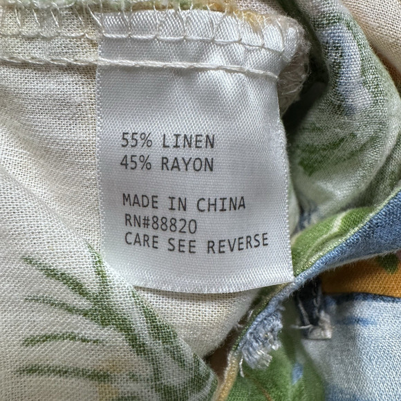 Rachel Zoe Pants S Yellow Linen Tropical Novelty Print PullOn High Rise Wide Leg - Picture 14 of 15